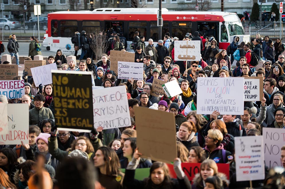 Anti-xenophobia rally on Boston University's Marsh Plaza