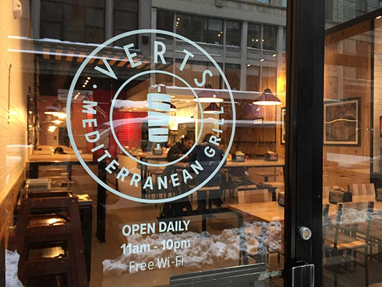 Exterior Verts Mediterranean Grill in downtown Boston