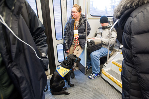 Assistance Dog, Gem and Lise Miltner with Gem on the T