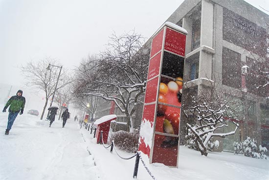 Central campus at Boston University Charles River Campus during a snow storm