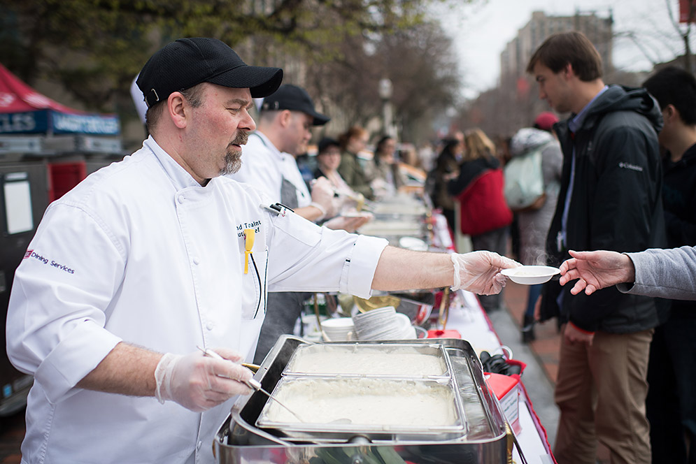 Chef Armand Toutaint handing out chowder