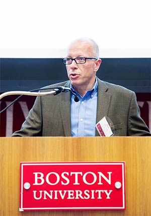 Mark Crovella, Boston University professor of computer science, accepts the Innovator of the Year Award 