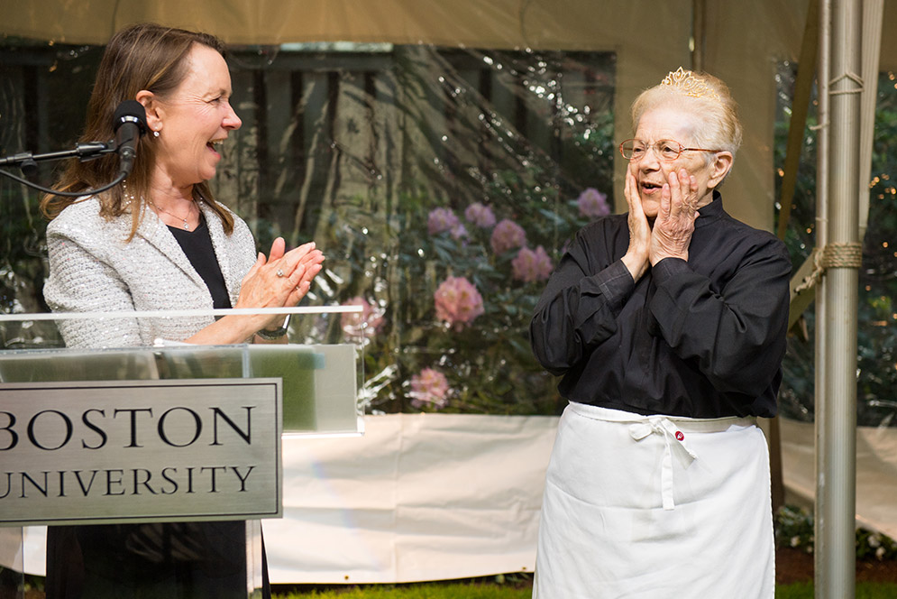 Beverly Brown at podium. Rose Girouard wearing tiara.