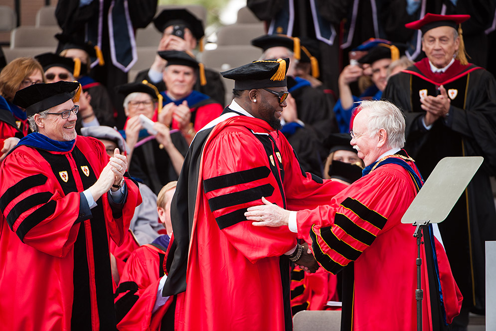 Robert Brown presenting David Ortiz with honorary degree