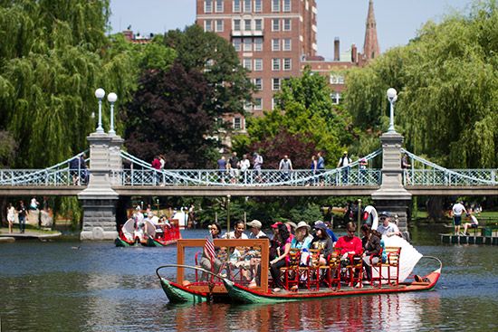 People on swan boat