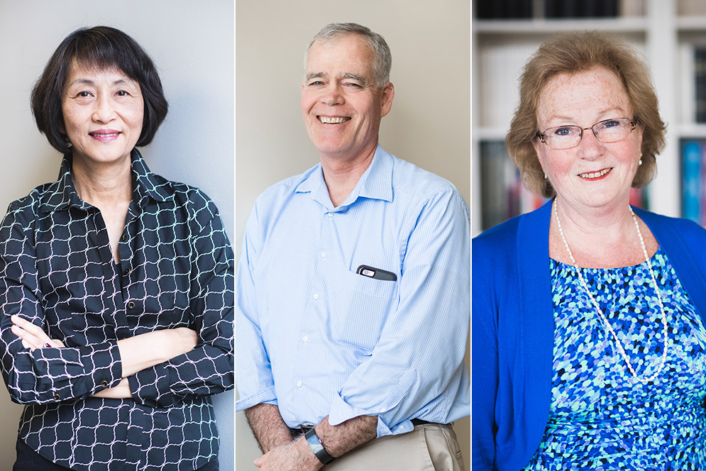 2017 John S. Perkins Awards winners Lo-Su King, Digital Learning & Innovation manager of scanning services, Matthew Barber, College of Engineering biomedical engineering department director, and Karen Clements, School of Medicine urology department administrative manager