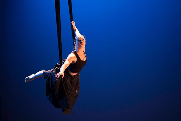 Marin Orlosky Randow rehearsing aerial dance
