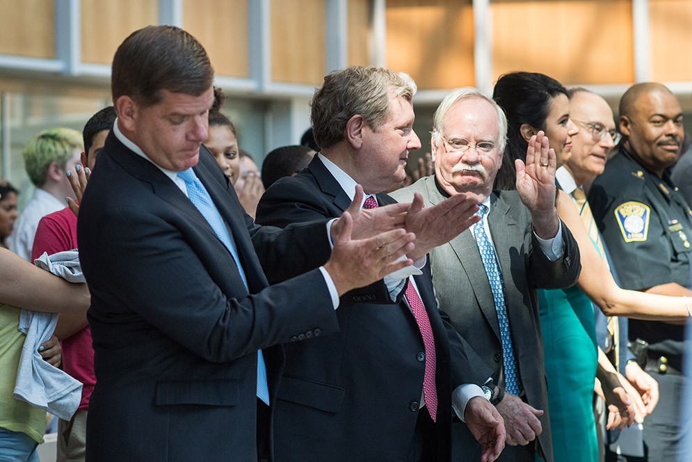 Brown, Walsh, and Gallagher playing Simon Says