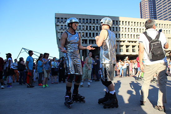 Roller bladers in City Hall Plaza