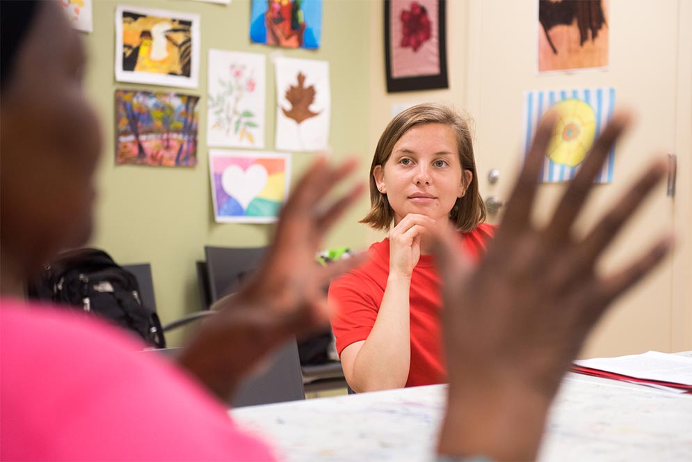 Clarinda Blais teaches philosophy at the Women's Lunch Place homeless shelter via the Free Philosophy Project program