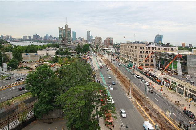 aerial view of Comm Ave.