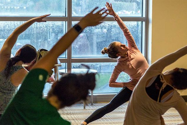 Sunrise Yoga class at Boston University Student Village 2 dorm