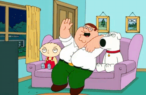 Peter Griffin Stewie Griffin and Brian on the couch of Family Guy