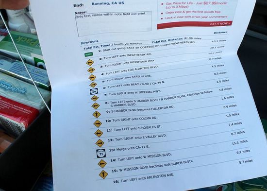 Printed Mapquest Directions
