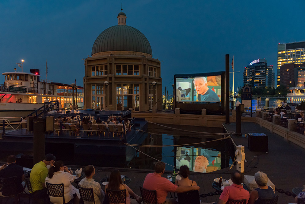 movie playing at Boston Harbor Hotel’s Harborwalk Terrace