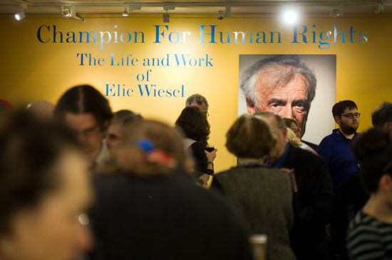 The opening of "Champion For Human Rights: The Life and Work of Elie Wiesel", an exhibit honoring the life and work of author, activist, and Nobel laureate Elie Wiesel took place at The Howard Gotlieb Archival Research Center at Boston University September 27, 2015. Photo by Cydney Scott