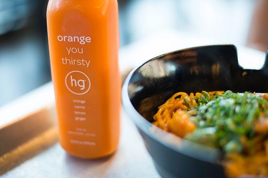 The Orange You Thirsty cold-pressed juice is one of three colorful blends the restaurant offers.