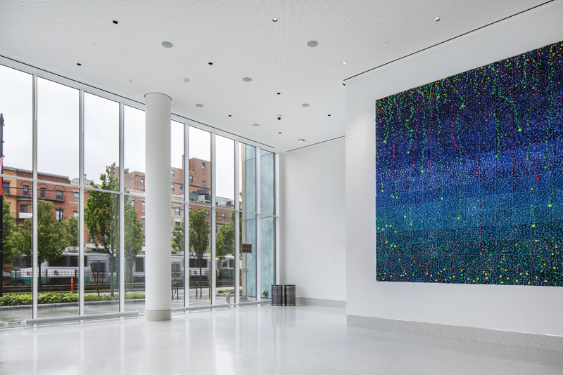 View of the lobby of the Rajen Kilachand Center for Integrated Life Sciences and Engineering science building at Boston University