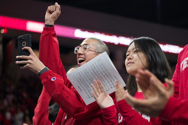 Members of the Boston University Class of 2021 react during their Matriculation Ceremony
