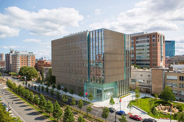 Aerial photo of the Rajen Kilachand Center for Integrated Life Sciences & Engineering science building at Boston University