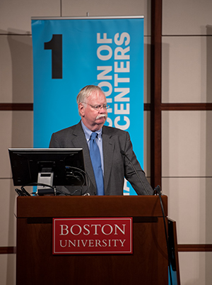 BU President Robert A. Brown speaks at the Kilachand Center The Nexus of Life Sciences and Engineering Interdisciplinary Research Symposium