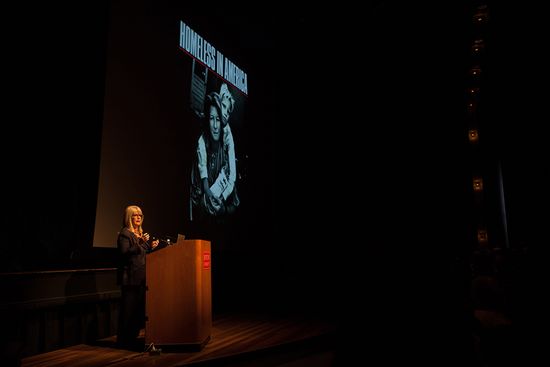 Tipper Gore speaks at the Tsai Performance Center during Alumni Weekend 2017