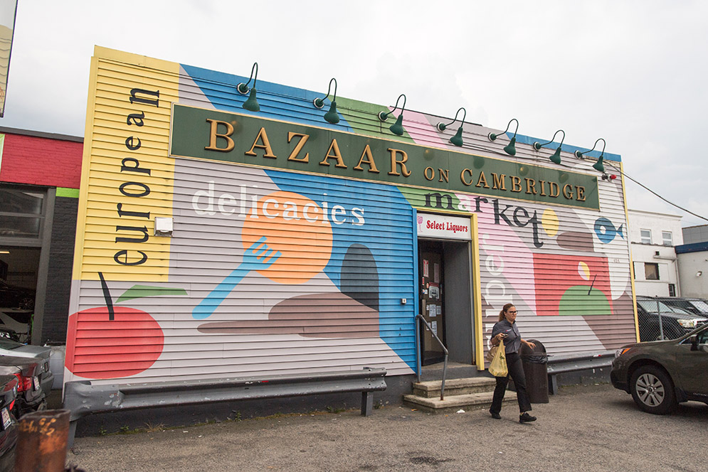 Exterior view of the Bazaar on Cambridge Eastern European market in Allston, MA