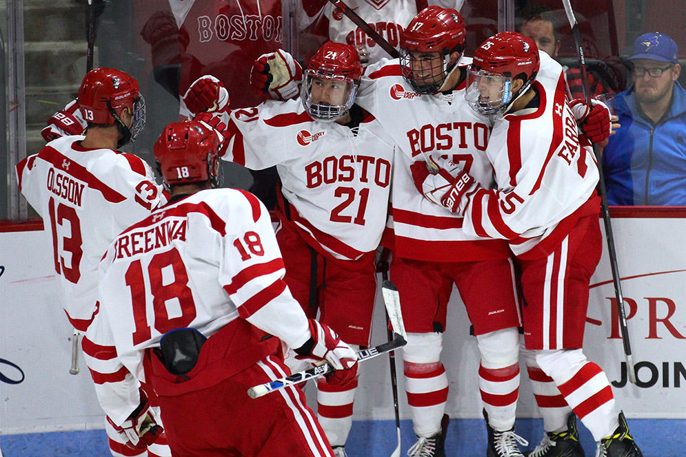 The BU men’s ice hockey team hosts reigning NCAA champion Denver tonight at 7:30. Photos by Matt Dresens