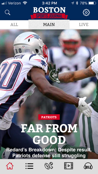 Screenshot of Boston Sports Journal smartphone app
