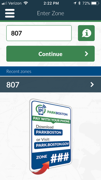 Screenshot of the ParkBoston smartphone app