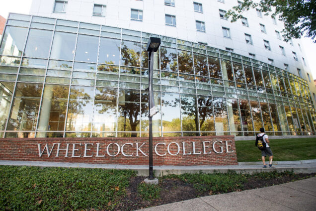Wheelock College sign on the college campus