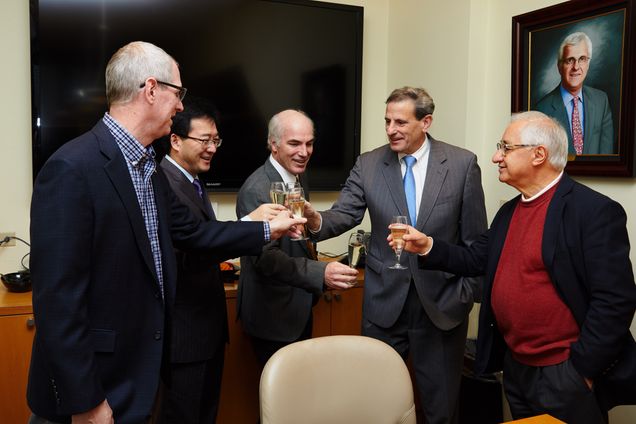 A toast to the College of Engineering's Theodore Moustakas Professorship honoree, Ji-Xin Cheng