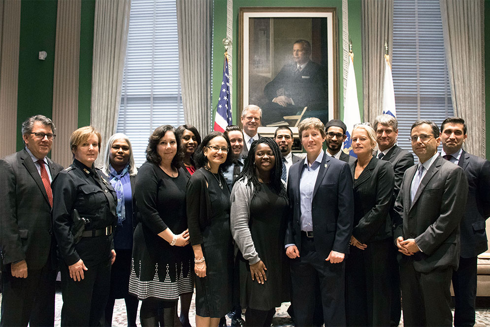 Group portrait of the Massachusetts Hate Crimes Task Force appointed by Governor Charlie Baker