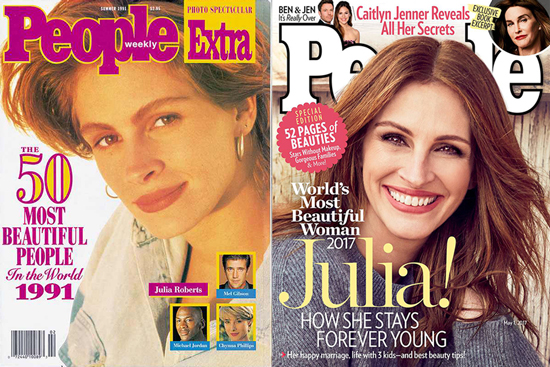 Julia Roberts on People's cover in 1991 and 2017