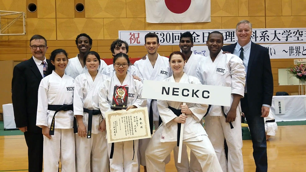 BU Shotokan Karate Club poses for a group photo after participating in a competition in Japan