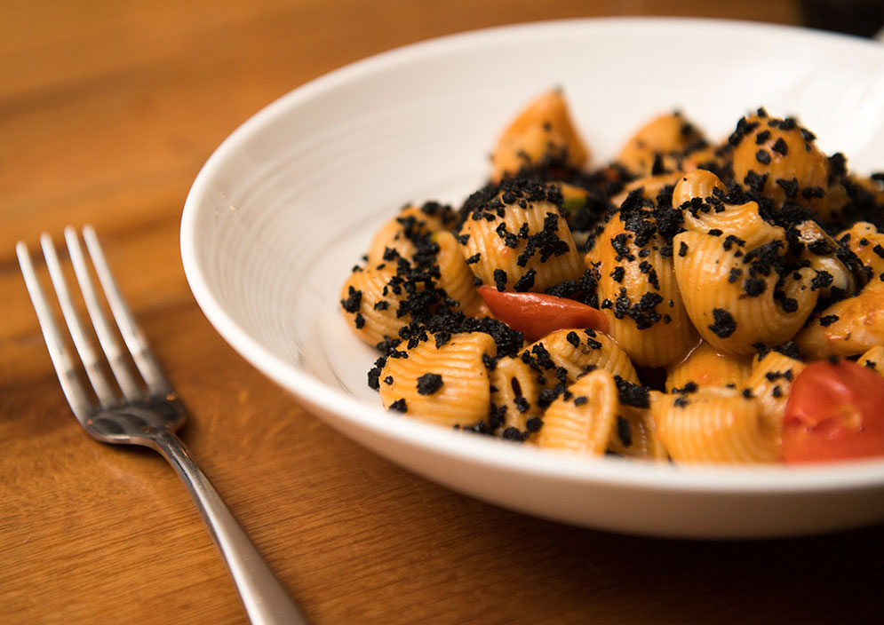 Prepared Lumache pasta dish, a menu item at SRV Boston