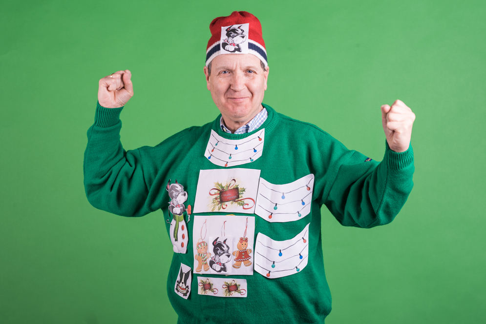 Nicky Eleuteri in his ugly holiday sweater