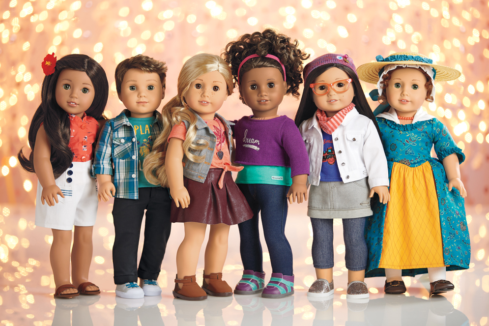 A lineup of some of the historically-based American Girl© dolls.