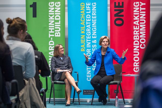 Senator Elizabeth Warren at a panel discussion