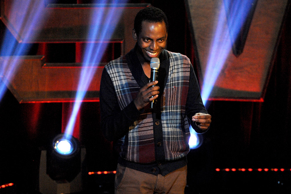 Baron Vaughn performing stand up comedy.