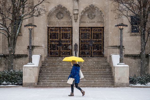 Snowfall on campus 