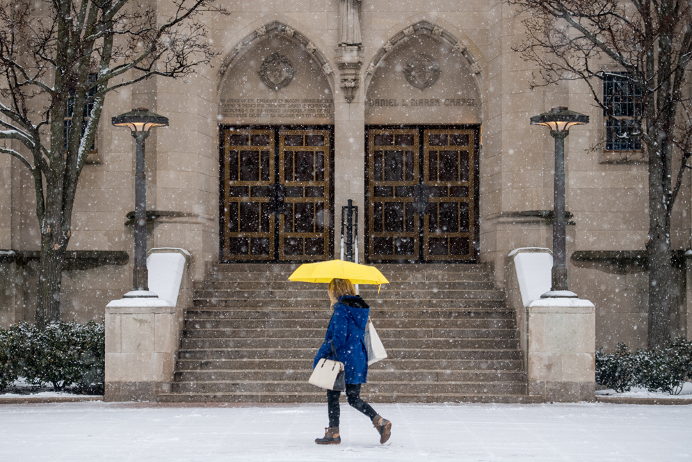 Snowfall on campus 