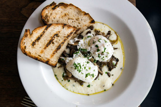 The truffled polenta with eggs and mushrooms is smooth, cheesy, and full of flavor.