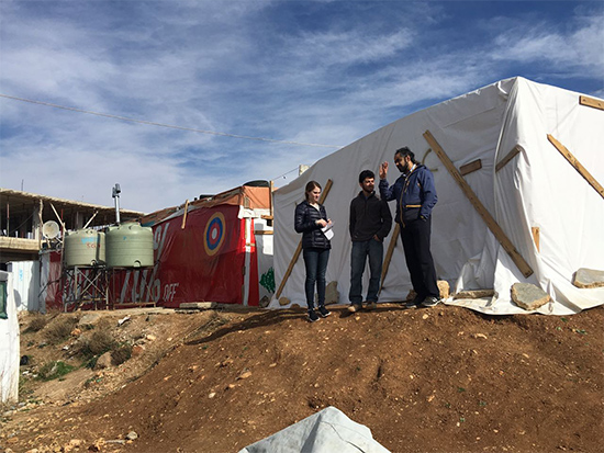 Boston University College of Engineering professor Muhammad Zaman works with students at a Syrian Refugee Camp in Lebanon