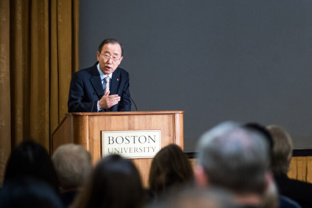 Former United Nations Secretary General Ban Ki-moon speaks at Boston University