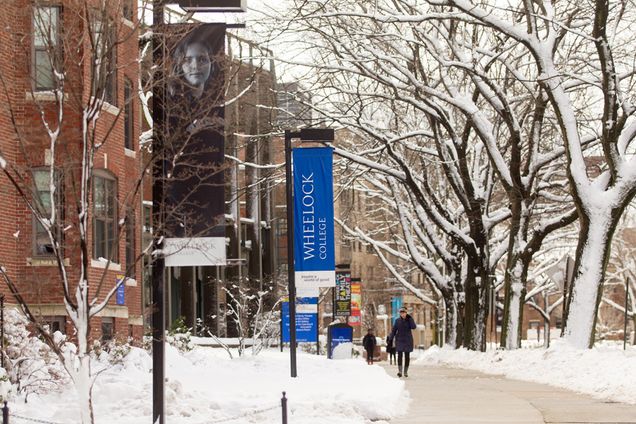 Wheelock campus covered in snow.