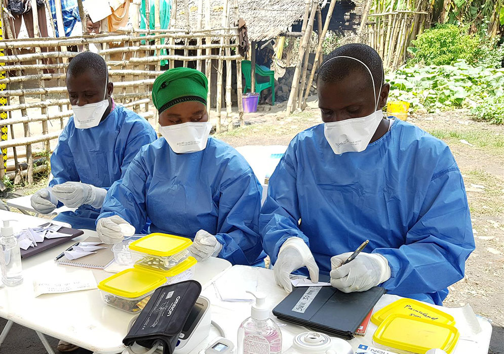 Clinicians work at an Ebola Virus vaccination clinic in Mbandaka, Democratic Republic of Congo, during an outbreak in May of 2018
