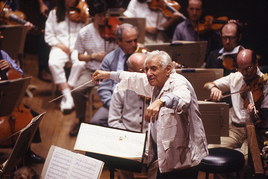 Leonard Bernsteing conducting the Boston Pops in 1989.