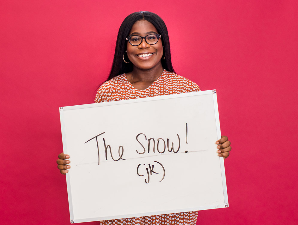 Josephine Amusa, graduating member of the BU Class of 2018, will not miss the snow in Boston