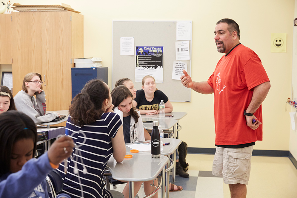 2019 Massachusetts Teacher of the Year Jamil Siddiqui teaches a Calculus class at East Bridgewater High School.